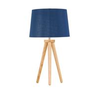 First Choice Lighting Voyage - Light Oak Table Lamp Bedside Light With Navy & Silver Shade