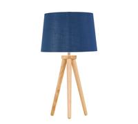 First Choice Lighting Voyage - Light Oak Table Lamp Bedside Light with Navy & Silver Shade in Brown First Choice Lighting Brown