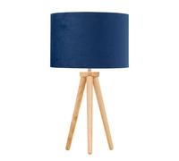 First Choice Lighting Voyage - Light Oak Table Lamp Or Bedside Light With Blue Velvet Shade