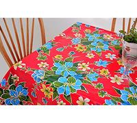First Choice Vinyls Alux - Waterproof Oilcloth Table Cloth - Wipeable Tablecloths for Picnic - Non-Fading Plastic Table Cover with Better Than Flannel Backing - Hibiscus Red (55x70in Rectangle)