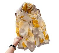 First Choose Cotton Linen Feeling Women Large Long Scarf Shawl Check Style Sunscreen Shawls Wraps Lightweight Pattern, Beige Yellow-flower, Large