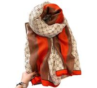 First Choose Cotton Linen Feeling Women Large Long Scarf Shawl Check Style Sunscreen Shawls Wraps Lightweight Pattern, Beige Orange-stripe, Large