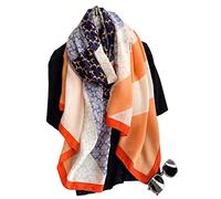 First Choose Cotton Linen Feeling Women Large Long Scarf Shawl Check Style Sunscreen Shawls Wraps Lightweight Pattern, Orange-blue, Large