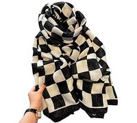 First Choose Cotton Linen Feeling Women Large Long Scarf Shawl Check Style Sunscreen Shawls Wraps Lightweight Pattern, Black-square, Large