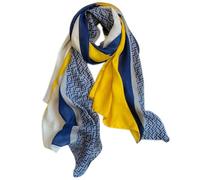 First Choose Cotton Linen Feeling Women Large Long Scarf Shawl Check Style Sunscreen Shawls Wraps Lightweight Pattern, Blue-yellow Stripe, Large