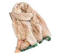 First Choose Cotton Linen Feeling Women Large Long Scarf Shawl Check Style Sunscreen Shawls Wraps Lightweight Pattern, Beige Green, Large