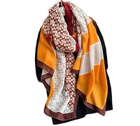 First Choose Cotton Linen Feeling Women Large Long Scarf Shawl Check Style Sunscreen Shawls Wraps Lightweight Pattern (Orange-Brown)