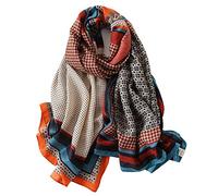 First Choose Cotton Linen Feeling Women Large Long Scarf Shawl Check Style Sunscreen Shawls Wraps Lightweight Pattern, Red-blue Floral Print, Large