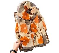 First Choose Cotton Linen Feeling Women Large Long Scarf Shawl Check Style Sunscreen Shawls Wraps Lightweight Pattern, Beige Orange-flower, Large