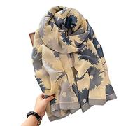 First Choose Cotton Linen Feeling Women Large Long Scarf Shawl Check Style Sunscreen Shawls Wraps Lightweight Pattern, Beige Blue-flower, Large
