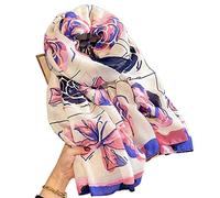 First Choose Cotton Linen Feeling Women Large Long Scarf Shawl Check Style Sunscreen Shawls Wraps Lightweight Pattern, Blue Pink-flower, Large