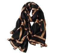 First Choose Cotton Linen Feeling Women Large Long Scarf Shawl Check Style Sunscreen Shawls Wraps Lightweight Pattern, Black-brown Stripe, Large