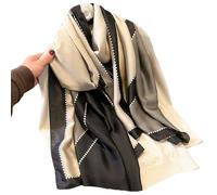 First Choose Silk Feeling Long Satin Scarf Fashion Beach Scarf Shawl Check Style Sunscreen Shawls Wraps-Lightweight Pattern, Beige Black-stripes, 180cm x 90cm