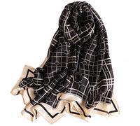 First Choose Silk Feeling Long Satin Scarf Fashion Beach Scarf Shawl Check Style Sunscreen Shawls Wraps-Lightweight Pattern, Black Plaid, Large