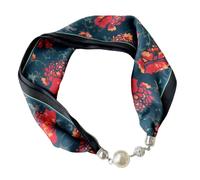 First Choose Silk Felling Magnetic Buckle with Rhinestone Small Neckerchief Clavicle Collar Headpiece Pendant Scarf for Women, Red Lotus, 55 x 15 cm