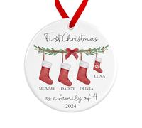 First Christmas as a Family of 2,3,4,5,6,7,8 Bauble | Ceramic Red Stockings Family of Any Names Christmas Ornament | Family Decoration Personalised Names Gift (Red Ribbon, Family of 2)