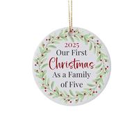 First Christmas as a Family - Tree Decoration Ornament Bauble Growing Family Keepsake - Growing Family Christmas Décor - Ceramic Holiday Ornament (2025, Family of Five)