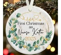 First Christmas as a Nurse Ornament - Gift Boxed Personalised Ceramic Christmas Decoration with Name & Year - New Nurse Graduation Gift - Medical Bauble Keepsake