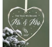 First Christmas as Mr and Mrs 2025 Bauble Ornament Gift, Couples Crystal Glass Heart Decoration, Wedding Gifts for Couple, Hanging Heart Engagement Gifts for Couples Anniversary Wedding Gift