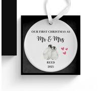 First Christmas as Mr and Mrs Bauble, 1st Xmas Married, Personalised Tree Decoration, Wedding Gift for Couples, Hanging Ceramic Ornament with ribbon