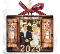 First Christmas As Mr and Mrs Decoration Bauble,Wooden Wedding Christmas Bauble Gift,3D Hanging Xmas Tree Baubles Decoration,for First Wedding Couple Xmas New Year Party Decor Gift