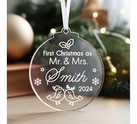 First Christmas as mr and mrs Xmas Decoration Bauble Personalised Married Acrylic Tree Bauble for 1st Wedding Gifts Keepsake for Him or Her(Round 2)