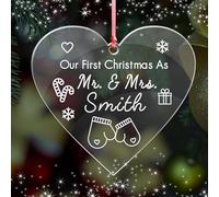 First Christmas as mr and mrs Xmas Decoration Bauble Personalised Married Acrylic Tree Bauble for 1st Wedding Gifts Keepsake for Him or Her(Heart 2)