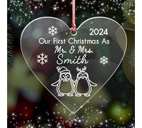 First Christmas as mr and mrs Xmas Decoration Bauble Personalised Married Acrylic Tree Bauble for 1st Wedding Gifts Keepsake for Him or Her(Heart 1)