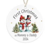 First Christmas as Mummy & Daddy Ceramic Ornament, Xmas Tree Bauble Decoration (Snow people)