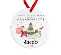 First Christmas as my Grandparents Love from Baby Bauble | Personalised Grandparents Ornament | Santa Tree Elf Ceramic Decoration | Boy Girl (Red Ribbon)
