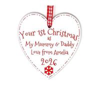 First Christmas As My... Heart Decoration Personalised With Any Name And Year 1st Xmas Tree Decoration Handmade in the UK (Mummy & Daddy)