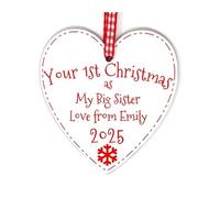 First Christmas As My... Heart Decoration Personalised With Any Name And Year 1st Xmas Tree Decoration Handmade in the UK (Big Sister)