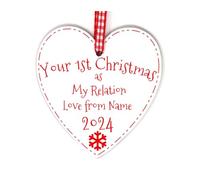 First Christmas As My... Heart Decoration Personalised With Any Name And Year 1st Xmas Tree Decoration Handmade in the UK (I will supply relation)