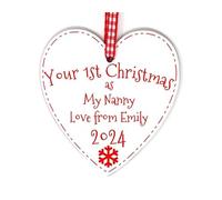 First Christmas As My... Heart Decoration Personalised With Any Name And Year 1st Xmas Tree Decoration Handmade in the UK (Nanny)