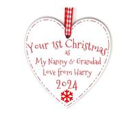 First Christmas As My... Heart Decoration Personalised With Any Name And Year 1st Xmas Tree Decoration Handmade in the UK (Nanny & Grandad)