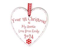 First Christmas As My... Heart Decoration Personalised With Any Name And Year 1st Xmas Tree Decoration Handmade in the UK (Auntie)