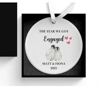 First Christmas Engaged Bauble, The Year We Got Engaged, Engagement Keepsake for Couples, Ceramic Decoration with Gift Box, 1st Xmas, Fiance Fiancee Gift