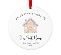 First Christmas in Our First Home Bauble, Custom Ceramic New Home Gift | Personalised Christmas decoration for couples, families or first-time buyers, a special housewarming keepsake for a new home.
