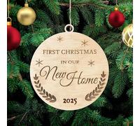 First Christmas in our New Home - Christmas Decoration Wooden Tree Ornament Bauble Gift Card Insert for Family and Friends