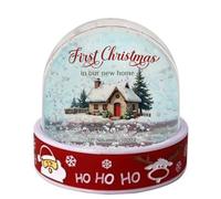 First Christmas in Our New Home Snow Globe Gift for Couple, Personalized Housewarming Keepsake - Customizable Date & Name, Snow Globe Dome Glitter Shaker. (Metalik Red)