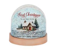 First Christmas in Our New Home Snow Globe Gift for Couple, Personalized Housewarming Keepsake - Customizable Date & Name, Snow Globe Dome Glitter Shaker. (Rose Gold)