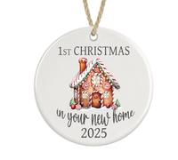 First Christmas in Your New Home 2025 Ceramic Ornament, Housewarming Christmas Tree Bauble Decoration (Gingerbread house)