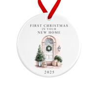 First Christmas in Your New Home Decoration | New Home Tree Ornament | Front Door Ceramic Bauble Housewarming Gift at Christmas (White)