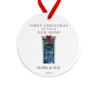 First Christmas in Your New Home Decoration | Personalised New Home Tree Ornament | Front Door Ceramic Bauble Housewarming Gift at Christmas (Blue)