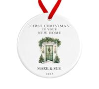 First Christmas in Your New Home Decoration | Personalised New Home Tree Ornament | Front Door Ceramic Bauble Housewarming Gift at Christmas (Green)