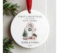 First Christmas in Your New Home Decoration | Personalised New Home Tree Ornament | Front Door Ceramic Bauble Housewarming Gift at Christmas (White)
