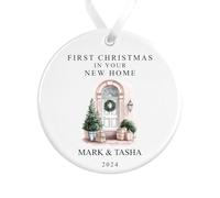 First Christmas in Your New Home Decoration | Personalised New Home Tree Ornament | Front Door Ceramic Bauble Housewarming Gift at Christmas (White with White Ribbon)
