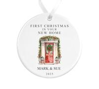 First Christmas in Your New Home Decoration | Personalised New Home Tree Ornament | Front Door Ceramic Bauble Housewarming Gift at Christmas (Red with White Ribbon)
