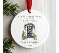 First Christmas in Your New Home Decoration | Personalised New Home Tree Ornament | Front Door Ceramic Bauble Housewarming Gift at Christmas (Black)
