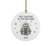 First Christmas in your New Home Tree Ornament Housewarming Gift Keepsake Ceramic Decoration with Festive Snowy home Snowfkakes (2025)